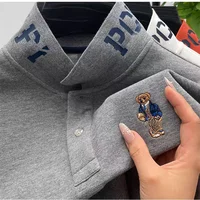 Marque de luxe hommes Polo revers ours broderie impression à manches longues 100 coton T-Shirt automne affaires mode exquis vêtements pour hommes 1