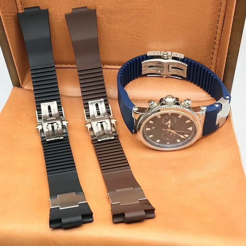Cinturino Per Orologio In Gomma Siliconica Impermeabile Da 25Mm * 12Mm Cinturino Per Orologio Nero Marrone Blu Per Cinturini Subacquei Ulysse Nardin M