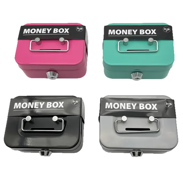 Mini Metal Cash Box Money Bank Change Security Box Portable Kids Coin With Lock Storage Money Tank Children Gift 6