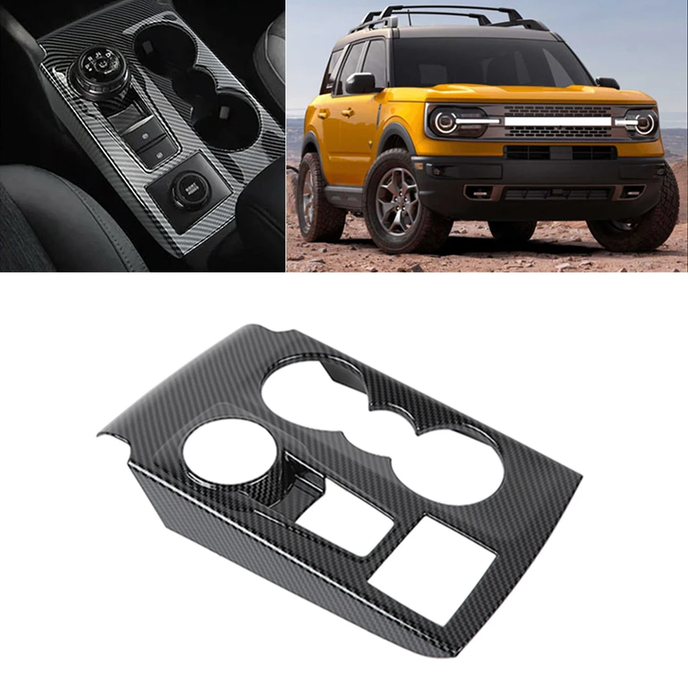 

Car Gear Shift Cup Holder Panel Decorative Cover Trim for Ford Bronco 2021 2022 2023 Interior Accessories Carbon Fiber Look