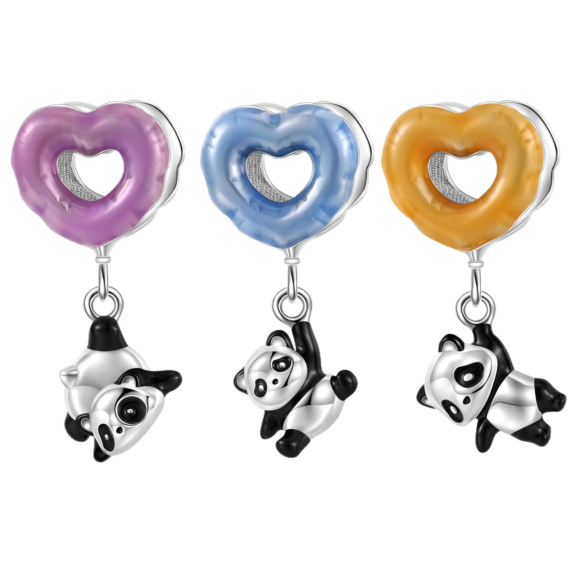 

Cute S925 Sterling Silver Original Charm New Colorful Love Balloon Panda Beaded Fit Women's Bracelet Diy Boutique Accessories