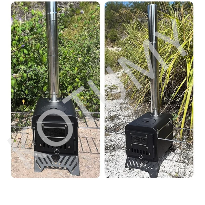 Portable Integrated Type Tent Wood Burning Stoves with Smoke Tube and Fire Hook Multi Functional Smoke-free Heating Stove