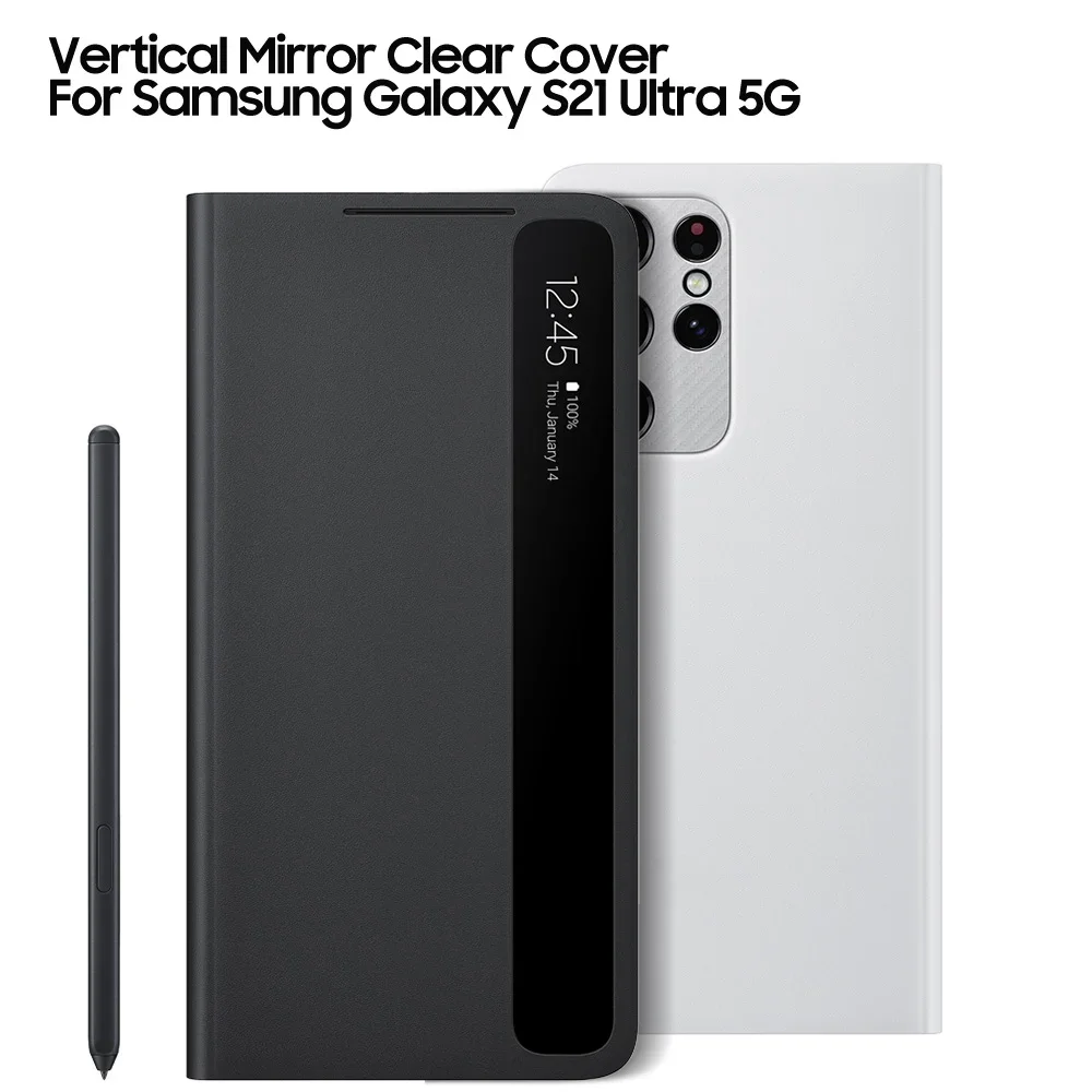 

Vertical Mirror Clear View Intelligent Phone Case For Samsung Galaxy S21 Ultra 5G With S Pen Smart View Flip Cover Case