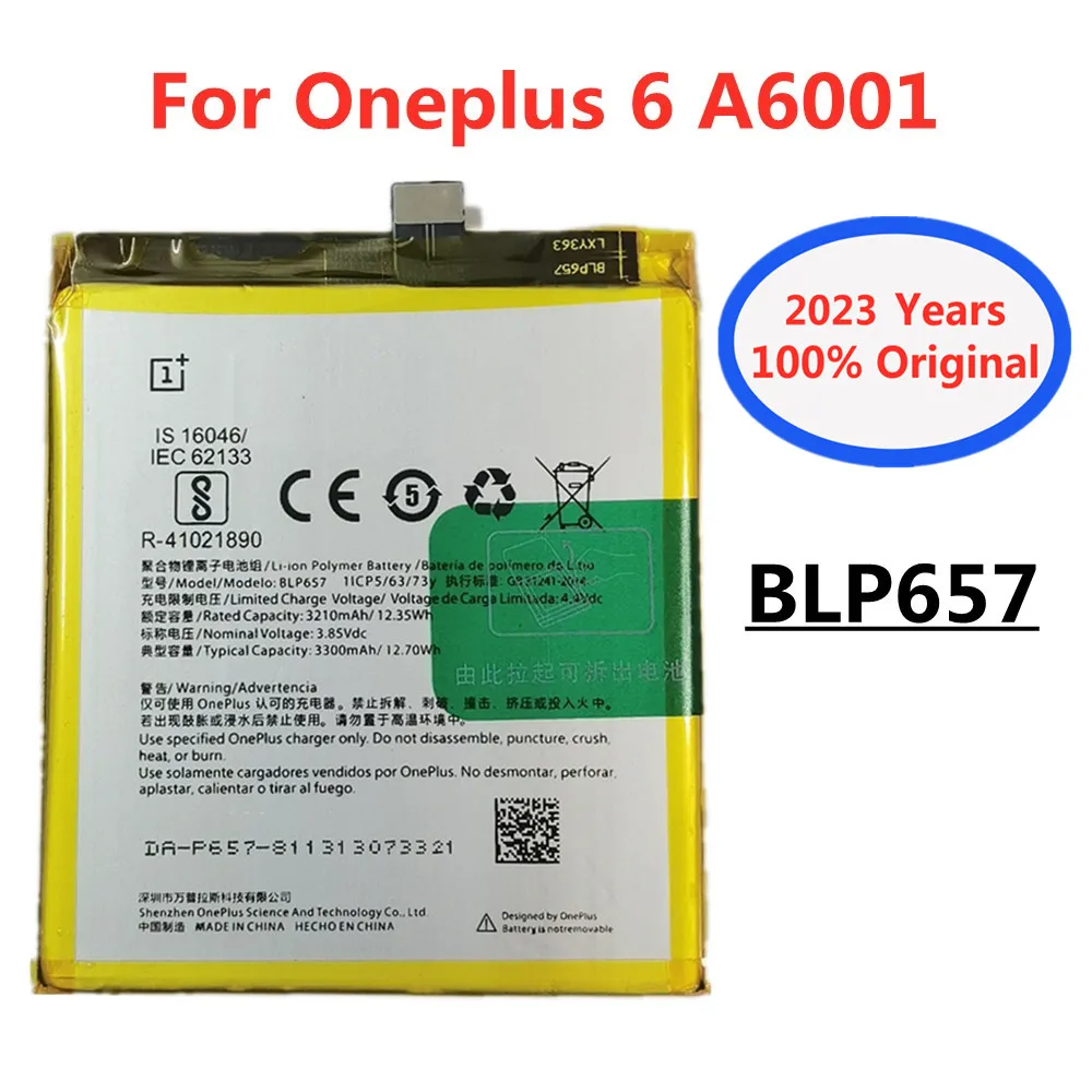 

2023 Years High Quality OnePlus BLP657 3300mAh Battery For OnePlus 6 A6001 Oneplus6 100% Original Smart Mobile Phone Batteries