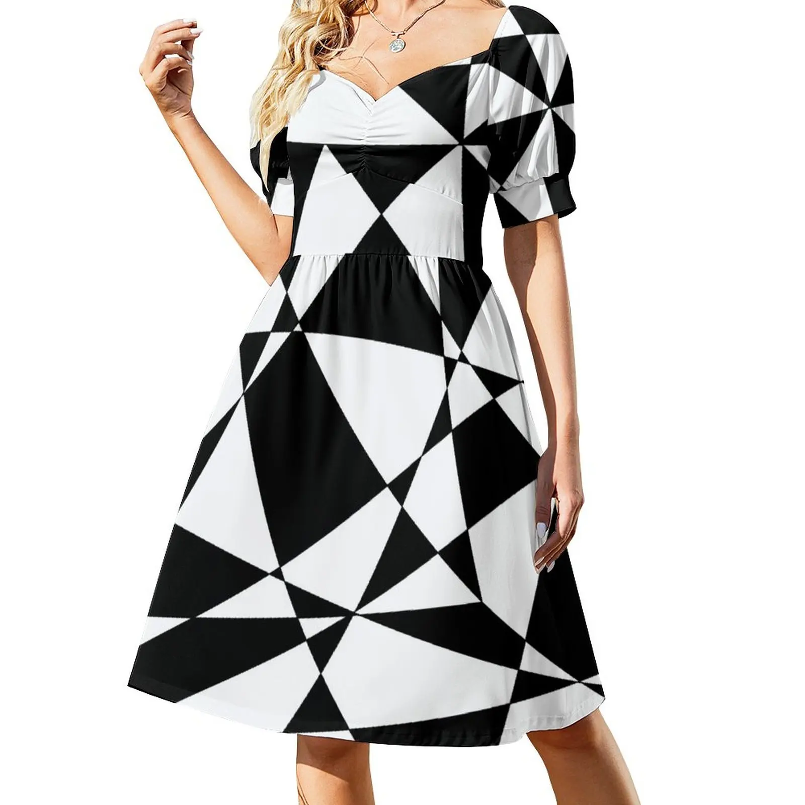 

Black and White Retro Geometric Pattern Dress women's fashion dresses dresses for woman 2023 womens dress