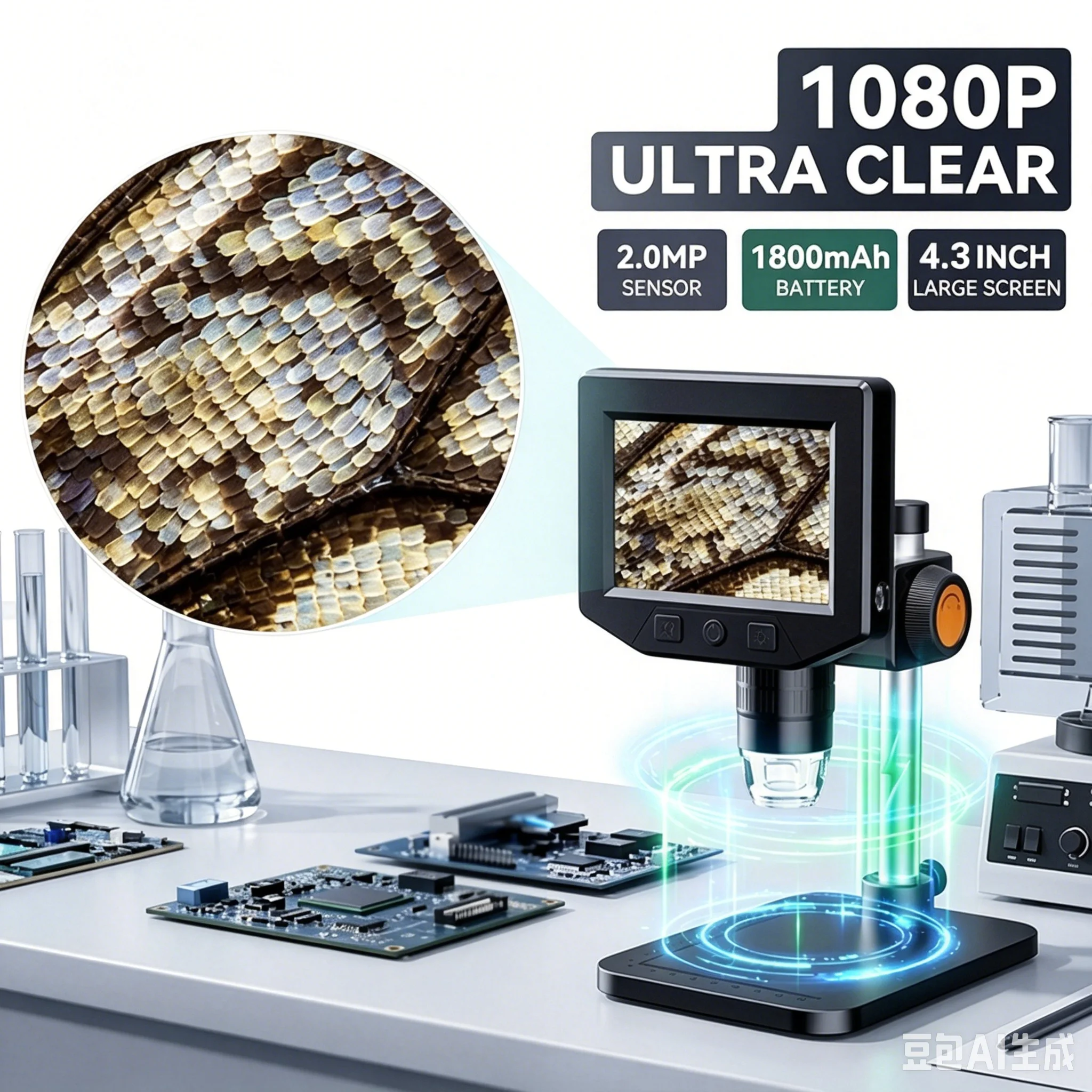 현미경 1000X 줌 4.3인치 LCD 디지털 1080P 납땜용 8 LED 조명 USB..