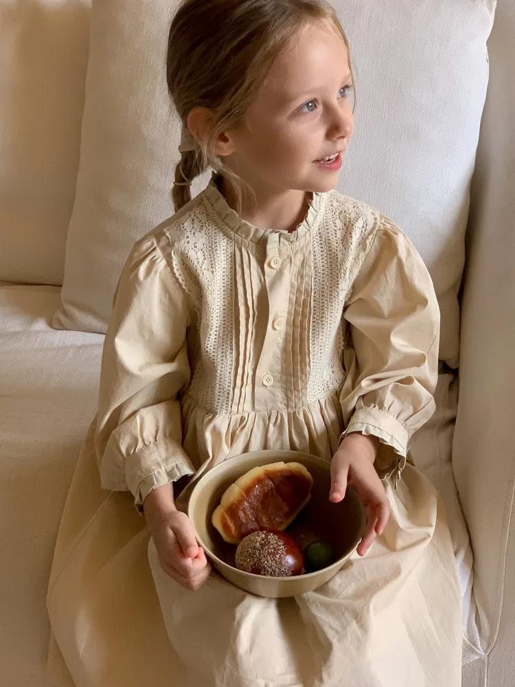 

Baby Girl Long Sleeve Princess Dress Cotton Autumn Toddler Children Lace Solid Loose Casual Dress for Girl Kids Clothes 2-10Y