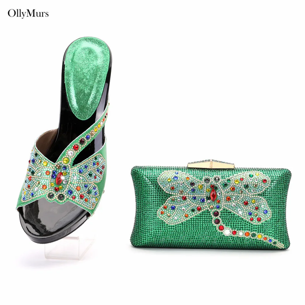 

Горячая Распродажа, новинка, модные туфли-лодочки Стразы, туфли на высоком каблуке в итальянском стиле для вечерние, с комплектом сумок