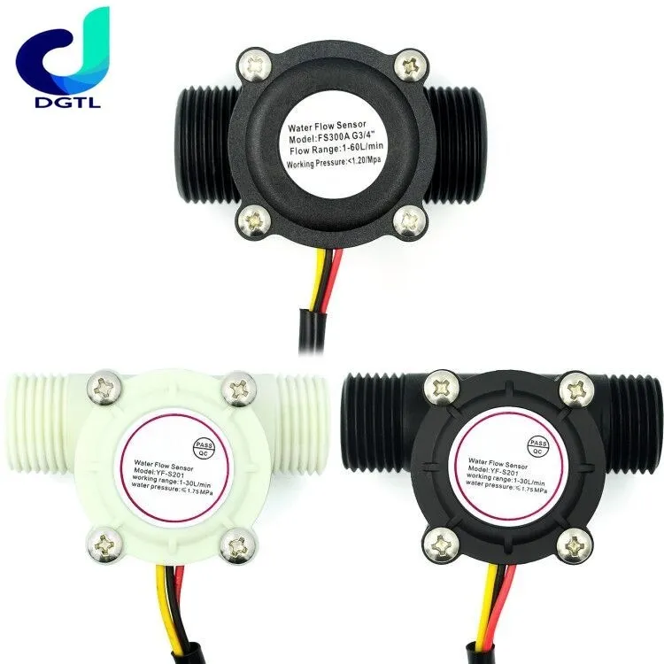 

DC 5-18V Water Flow SensorFlowmeter Hall Flow Sensor Water Control Liquid Flow 1-30L/min 2.0MPa Sensor Switch YF-S201