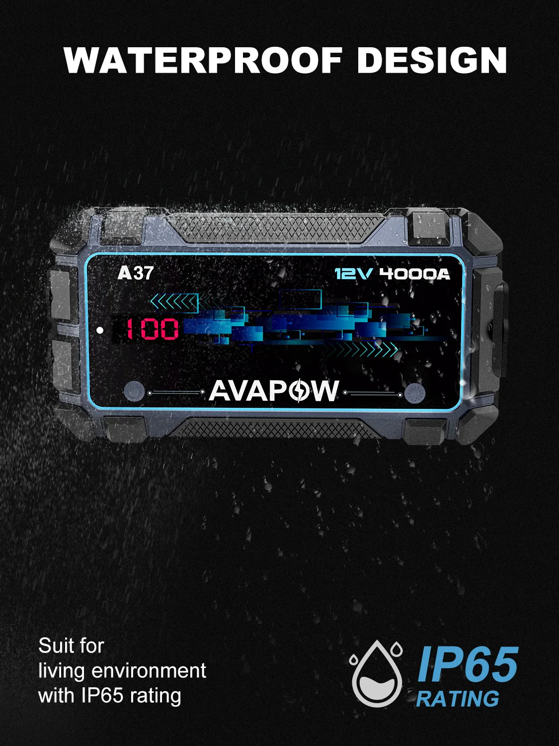 AVAPOW 4000A Car Battery Jump Starter, 12V Portable for 10L Gas/Diesel Engines, PD 60W Fast Charging, Lithium Charger Pack