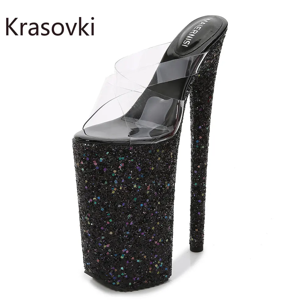 

Krasovki 26cm Plastic Gladiator Sandle Peep Toe Fashion Bling Fashion Synthetic Platform Wedge Summer Women Punk Slippers Shoes