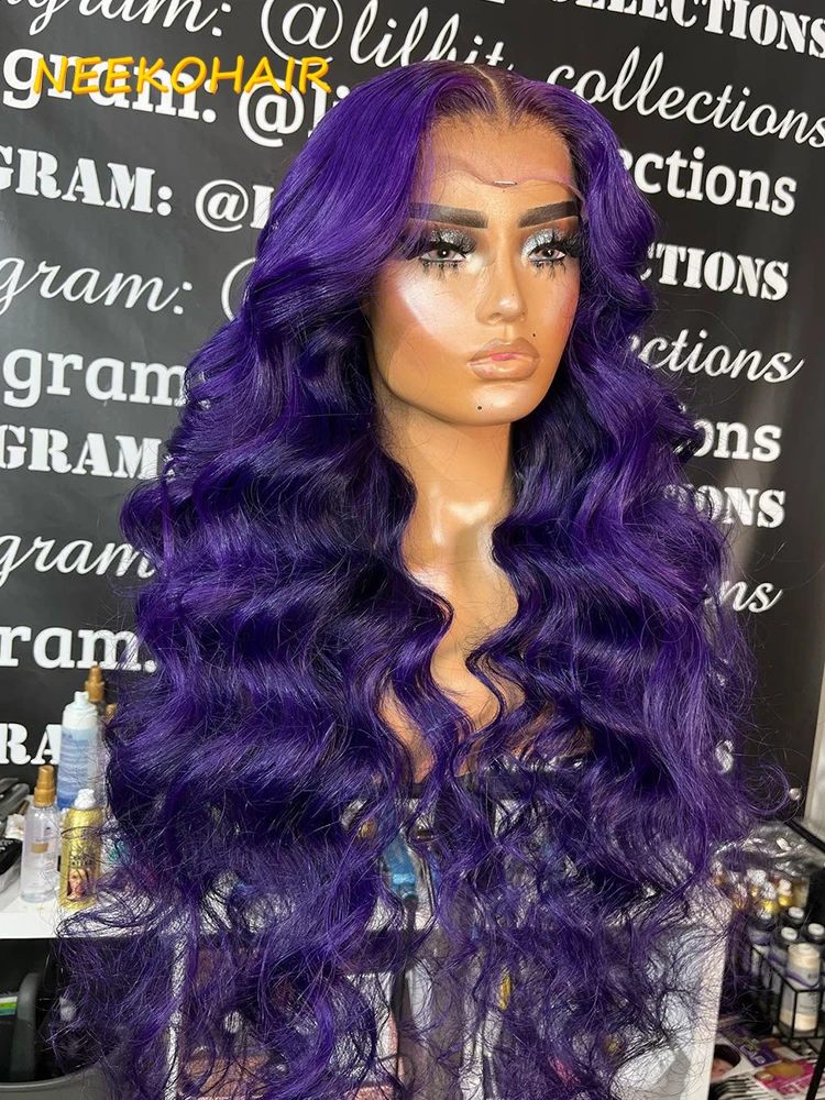 

13x4 Transparent Lace Frontal Wig Colored Dark Purple Straight Or Loose Wave 13x6 HD Lace Front Wigs Human Hair Wigs For Women