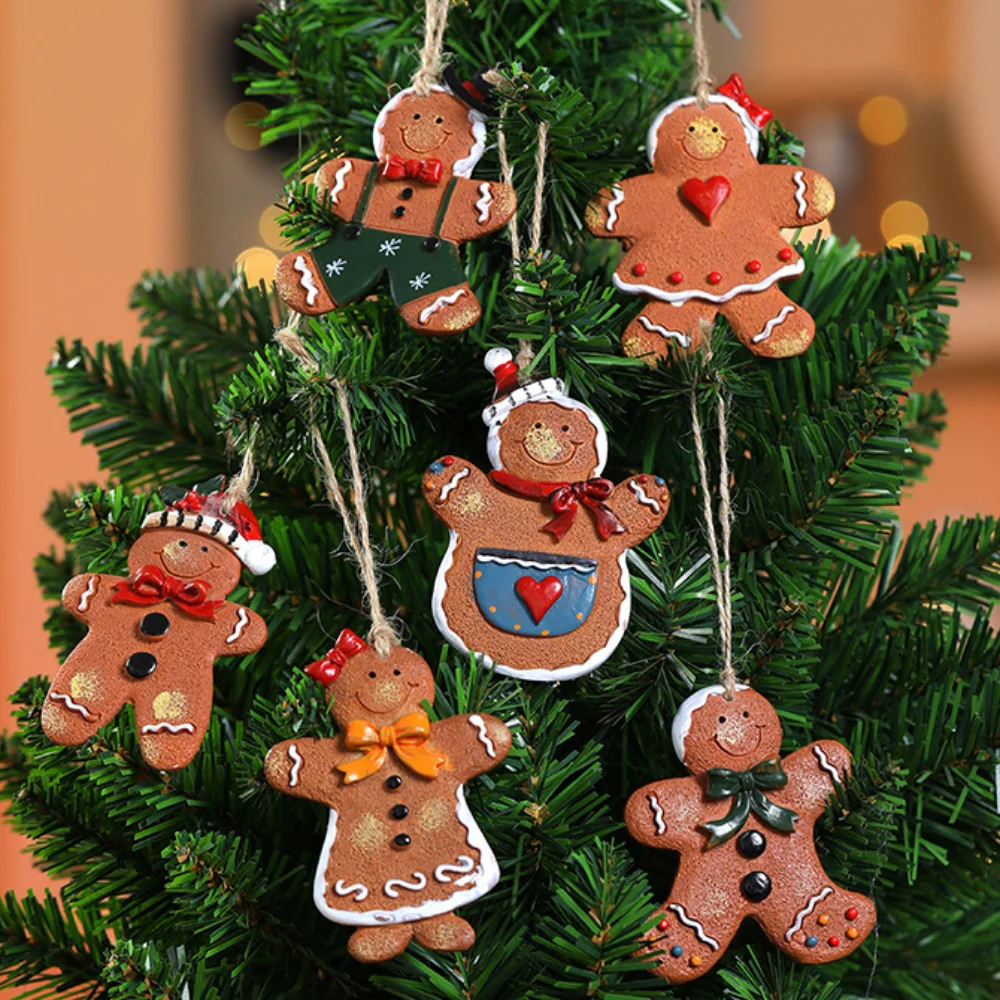 Resin Gingerbread Man Ornaments Cute Xmas Hanging Christmas Tree Ginger Man Figurines Pendant Xmas Party Holiday Decorative