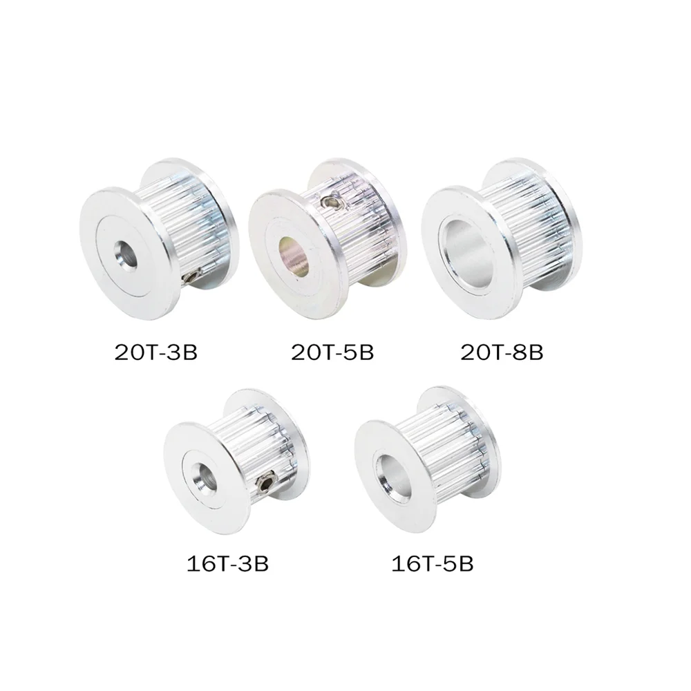 

5pcs GT2 Timing Pulley Aluminum Idler Pulley 16T 20T Tooth 3mm 5mm 8mm Bore For 3D Printer 6mm Width 2GT Timing Belt