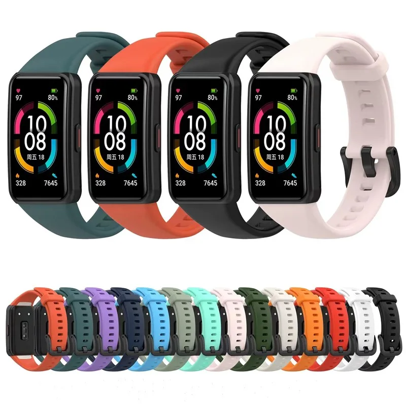 Силиконовый спортивный черный смарт-браслет с пряжкой для Huawei Honor Band 6, сменный ремешок для часов
