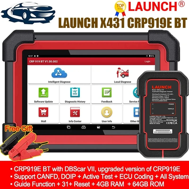 

Диагностический инструмент LAUNCH X431 CRP919E BT для автомобиля, сканер OBD2, сканер DBScar VII VCI для автомобиля с активным тестом, кодирование ЭБУ, CANFD DOIP 31 + сброс
