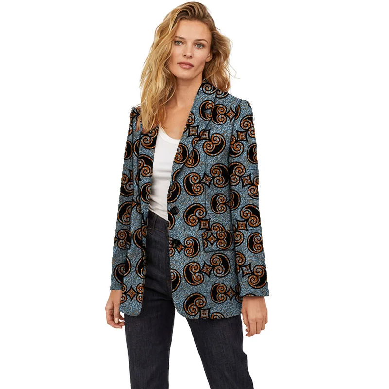 New Arrivals OL Turn Down Collar Blazer Ankara Women Suit Jackets African Wax Print Coats Casual Long Outerwear