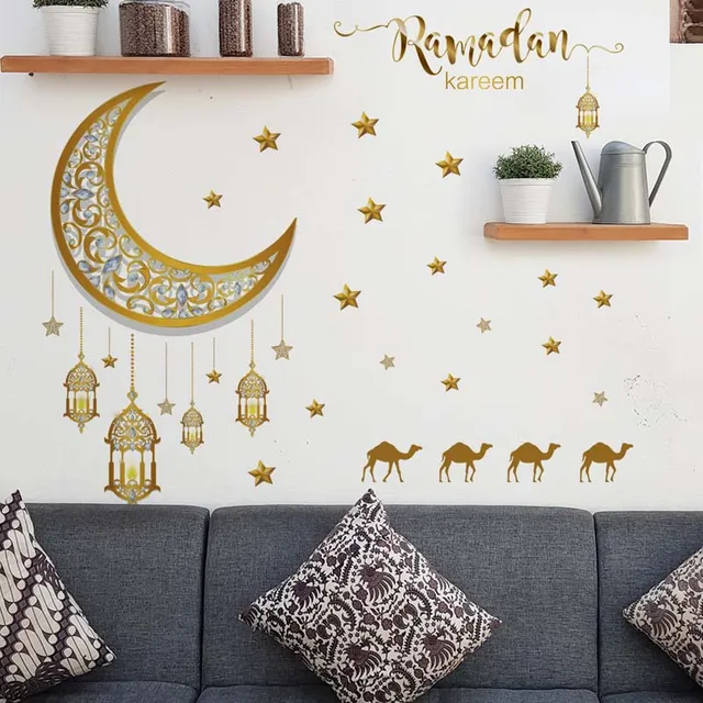 Adesivo Da Parete Ramadan - PVC 90x30 Cm - Con Stelle, Luna E Lanterne - Decorazione Islamica Per Finestre E Specchi - Foto 9