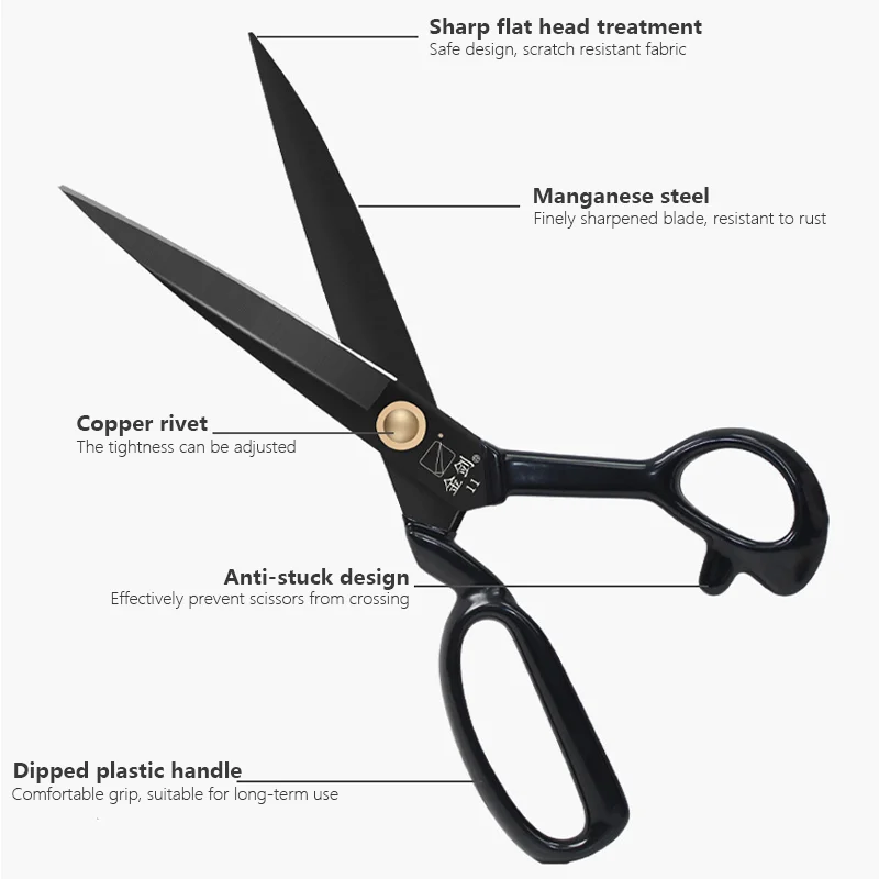 Tailor Scissors Sewing Scissors For Clothing Sewing Fabric Leather Cutting Household Tool 9-12 Inch