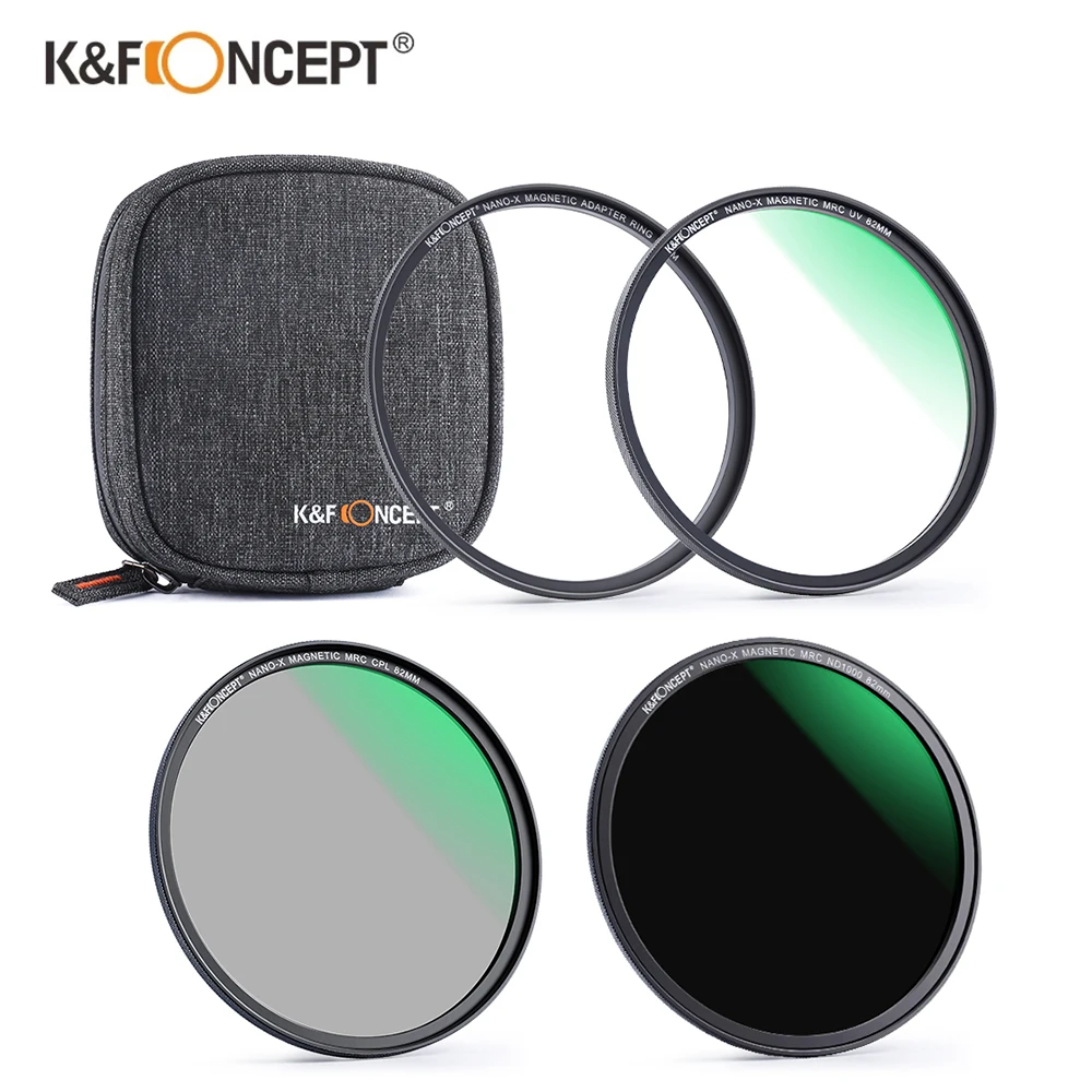 

K&F Concept Nano-X Magnetic MCUV+CPL+ND1000 Filter Kit With Magnetic Adapter Ring And Lens Bag 49mm 58mm 67mm 72mm 82mm 86mm