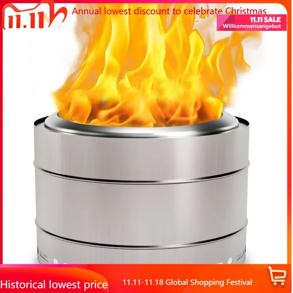 19.5 inch Smokeless Fire Pit with Carry Bag, Stainless Steel Outdoor Smokeless Firepit, Wood Burning Fire Pits for Camping, Bonf