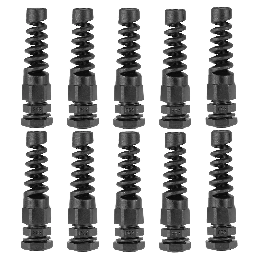 IP68 Waterproof PG7 Cable Gland Flex Spiral Strain Relief Protector 10pcs For 3mm-6.5mm Dia Wire