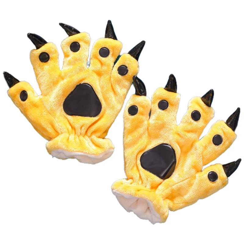 Animal Gloves Paw Cartoon Dinosaur for Cat Finger Claw Plush Gloves Windproof Warm Funny Halloween Party Performa