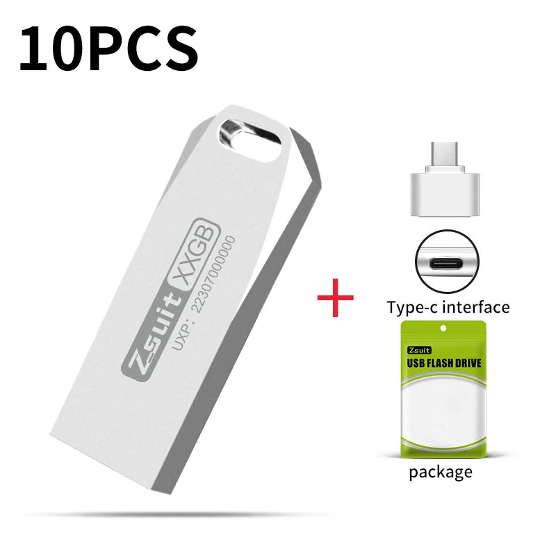 Zsuit 10pcs/USB Flash Drive 64gb Metal Pen Drives 128gb Waterproof Memories Stick 3.0 U-disk Free Logo Gift Pendrive Type-c USB usb flash drive flash drive type c pendrive
