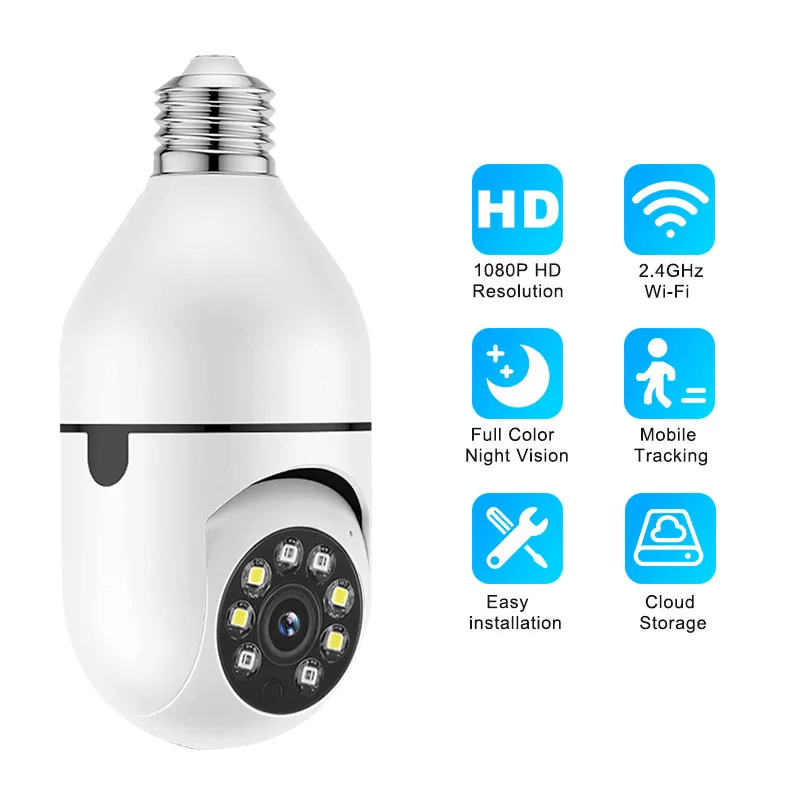 

360° E27 LED Bulb Full HD 1080P Wireless Home Security WiFi CCTV IP Camera Two Way Audio Panoramic Night Vision