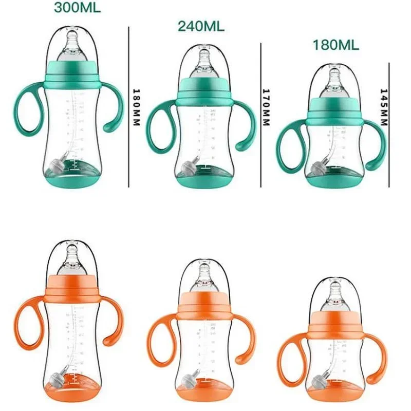 Baby Feeding Bottle Infant Drop-proof With Straw and Handle Milk Feeding