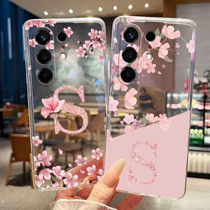 Floral Letter Transparent Slim Soft TPU Silicone Phone Case Cover