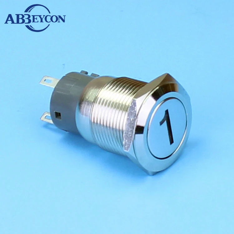 

ABBEYCON latching IP67 19mm flat head button switch 1V~220V blue led "1"logo illuminated Customized logo switch