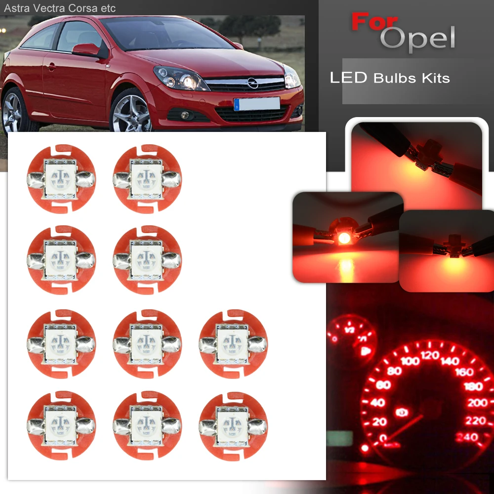 10Pcs Red Car Dashboard Speedo Tach Lcd Gauge Cluster Lampadine Kit Per Opel Astra G H Corsa Zafira Vivaro A Oem:90566032