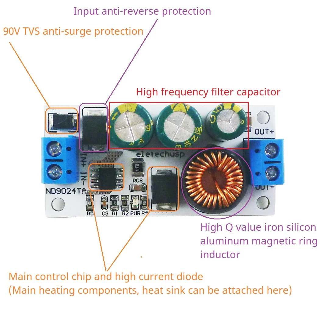 DC-DC 컨버터 고전압 벅 레귤레이터 모듈, Lion Lipo LiFePO4 납산 태양 전지, 2.5A DC 10-90V  5V, 12V, 24V