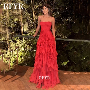 RFYR Ruffles Prom Dress Party Dress Chiffon A Line Evening Dress