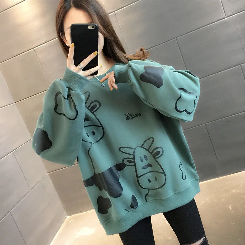 

2023 Women Winter New Popular Terry Cotton Printed Sweater Loose Fleece Warm All-Match Comfortable Trendy Coat