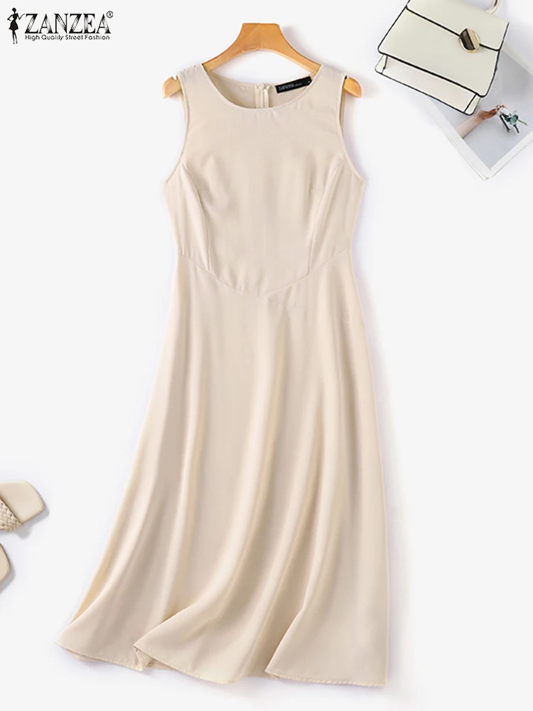 ZANZEA Female Elegant Slim Dresses Ladies Vintage A Line Dress Woman Fashion Sundress Summer Casual Sleeveless Vestidos 2023