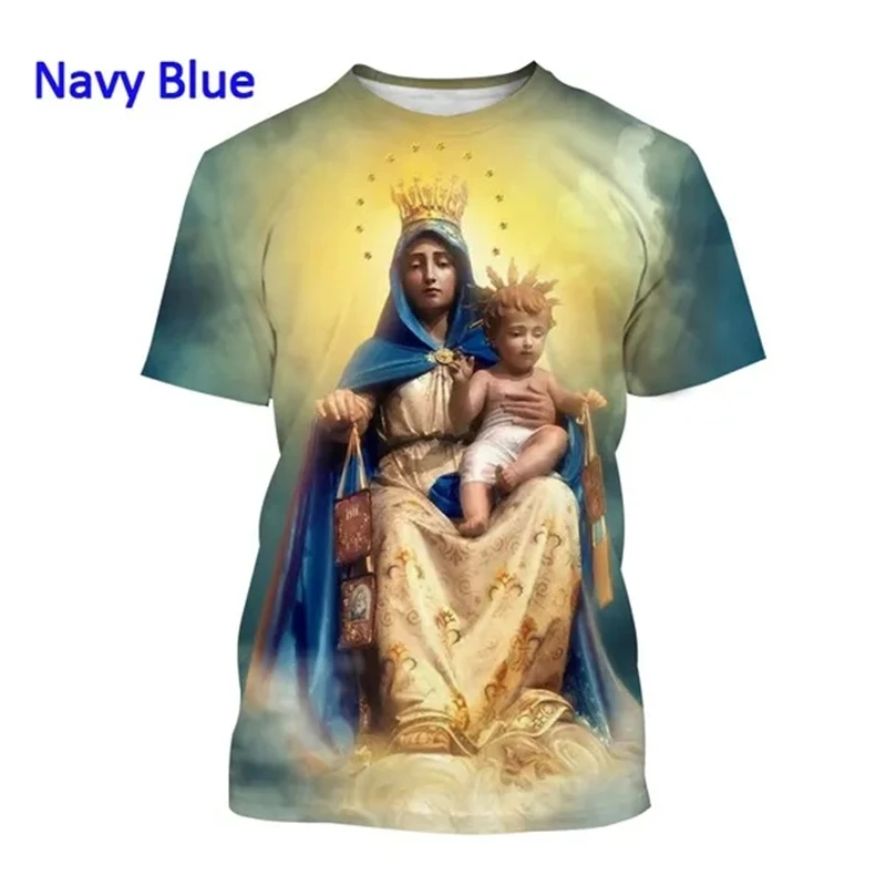 

Virgin&Baby Jesus Graphic T-Shirt For Men's Casual Solid Color Round Neck Tee For Spring Summer Loose Short Sleeve Male Clothing