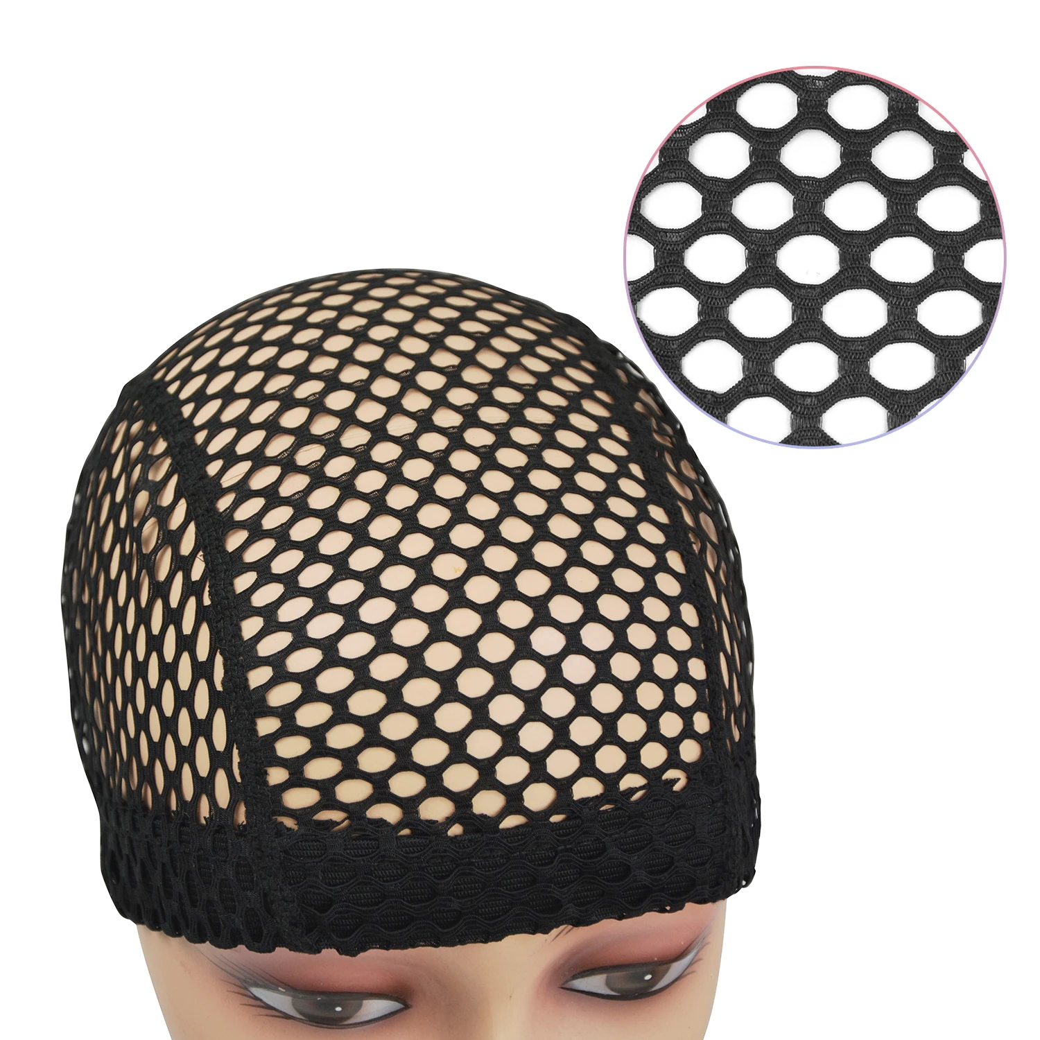 1Pc Big Hole Crochet Hair Nets Black Mesh Dome Wig Caps with Elastic Band Weaving Cap for Making Wig Caps
