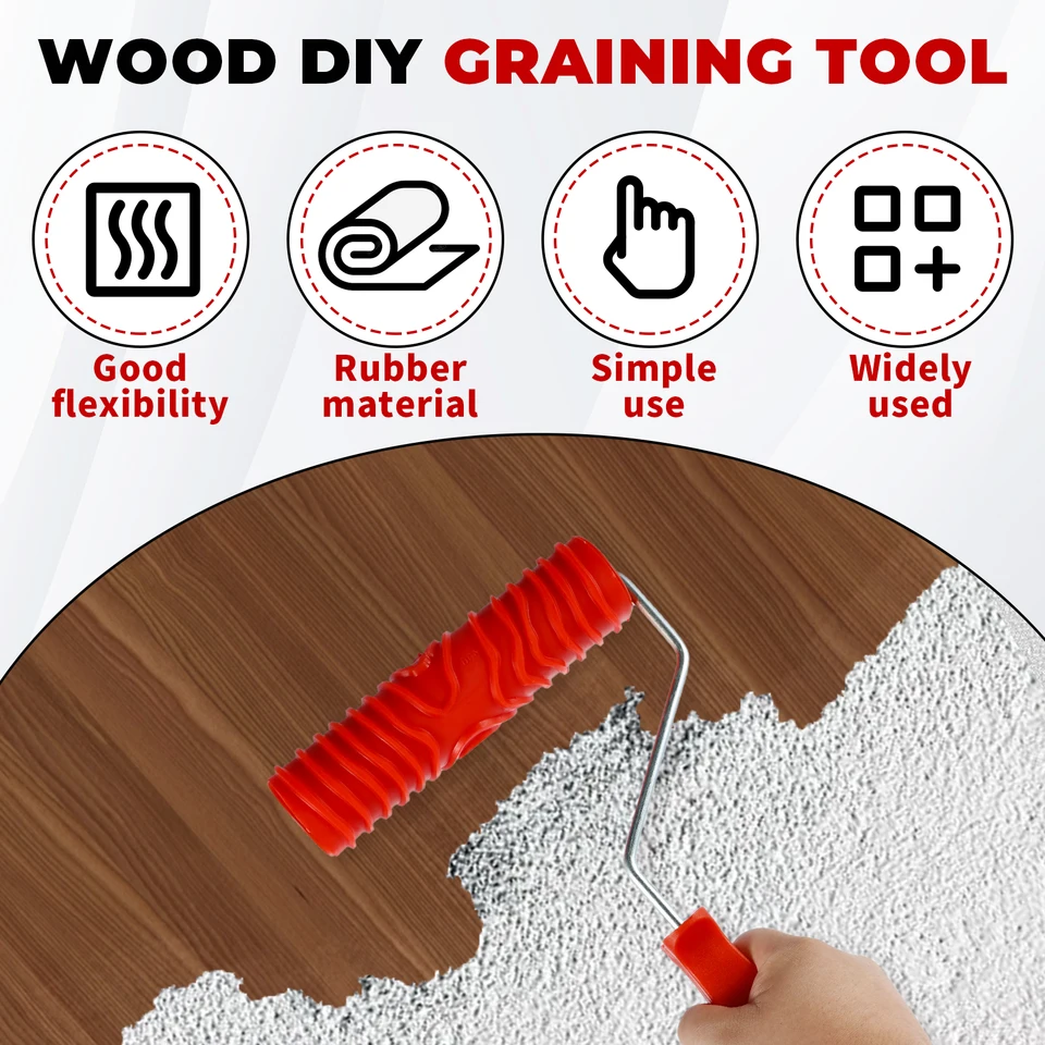 WHZAZGW Wood Graining Tool Set - 5 Rubber Paint Tools & Barrel Opener For DIY Furniture & Wall Wood Grain Effects - View #12