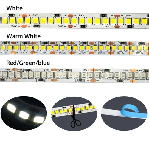 방 장식용 밝은 LED 스트립 조명, LED 다이오드 테이프, 따뜻한 화이트, 화이트, 60, 120/240 LED 램프, 2835SMD, 5M, 12V 2