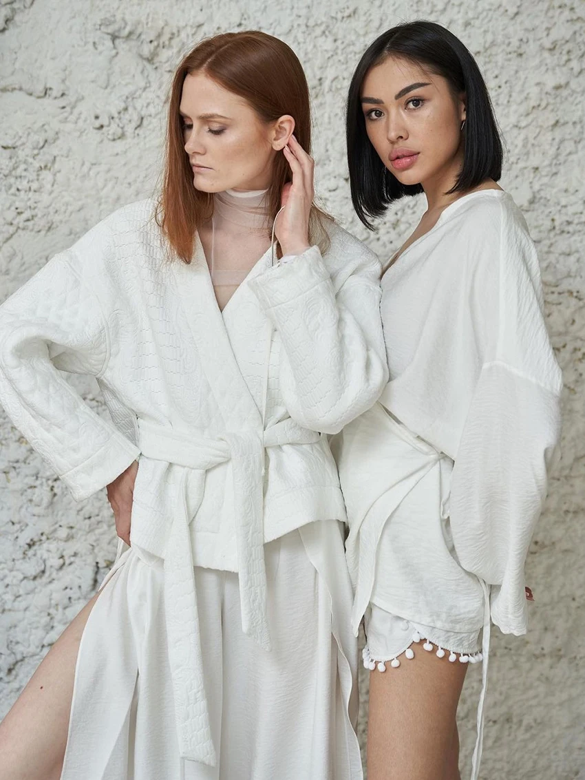 Marthaqiqi Casual Ladies Sleepwear 2 Piece Suit Sexy V-Neck Pajamas Long Sleeve Nightgowns Shorts Autumn Home Clothes For Women
