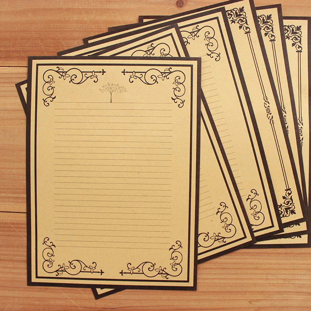 

8Pcs Kraft Paper Retro Writing Paper Vintage Letter Paper Stationery Set (2 Patterns)
