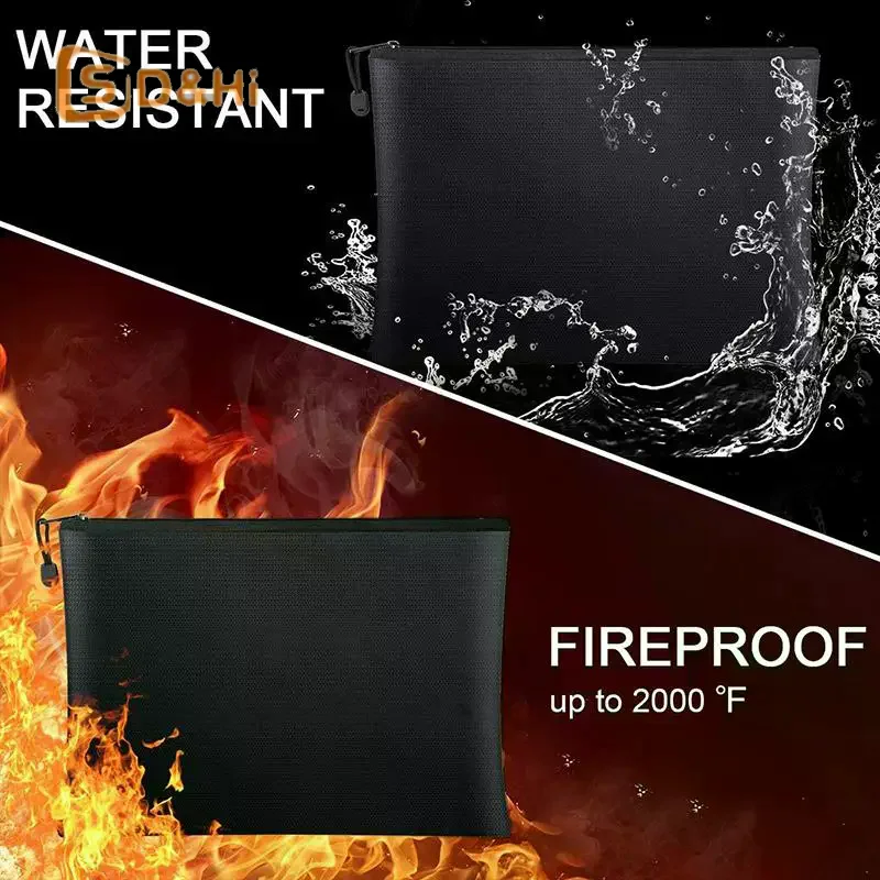 다양한 크기의 방화 및 방수 가방 증명서, 머니 카드용 지퍼가 달린 소형 ID 카드 보관 가방(검정색, 은색) 1PC