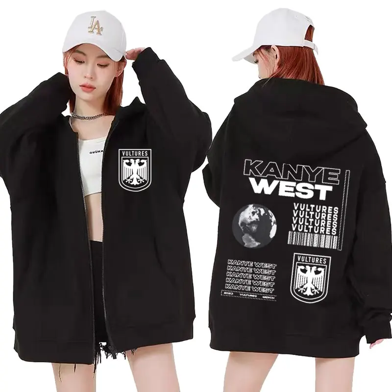 

Rapper Kanye West Album Vultures Zip Up Hoodie Men Harajuku Hip Hop Punk Style Zipper Hoodies Pullovers Sweatshirts Unisex Coats