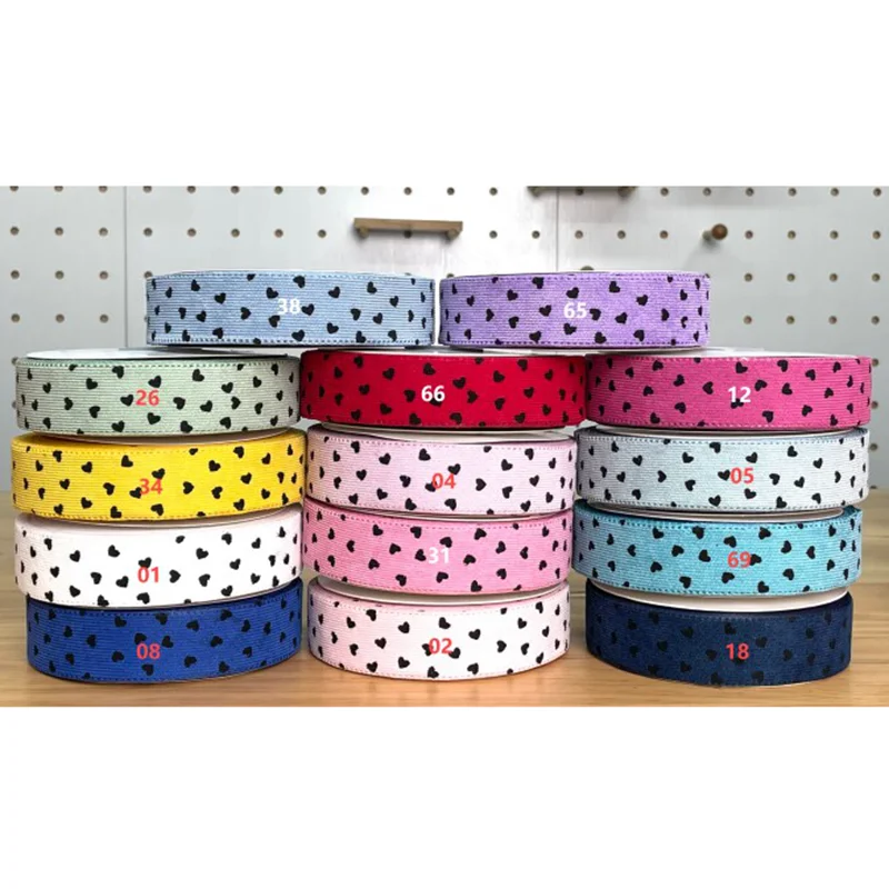 1-1/2" 38mm Colorful Plain Colour and Black Polka Hearts Corduroy Fabric Ribbon 25Yards/Roll welcome printed