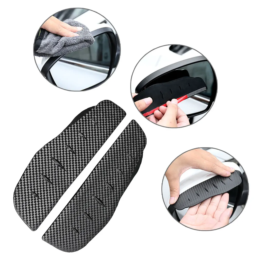 2pcs Carbon Fiber Sun Visor Car Rear View Mirror Rain Cover Eyebrow Side View Mirror Rain Guard Car Protection Universal Parts