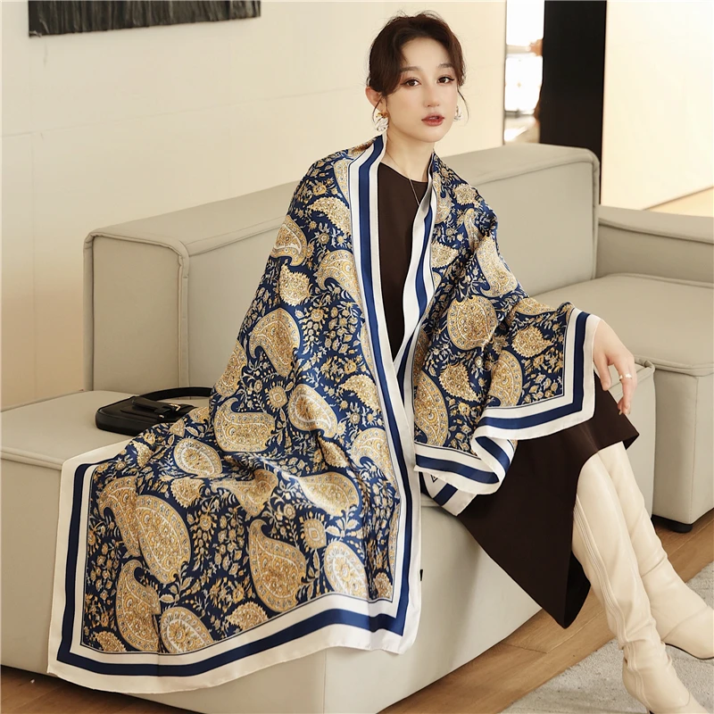 

2022 New Design Brand Silk Scarves Summer Women Shawls and Wraps Print Hijabs Scarfs Foulard Femme Pashmina Beach Stoles Luxury