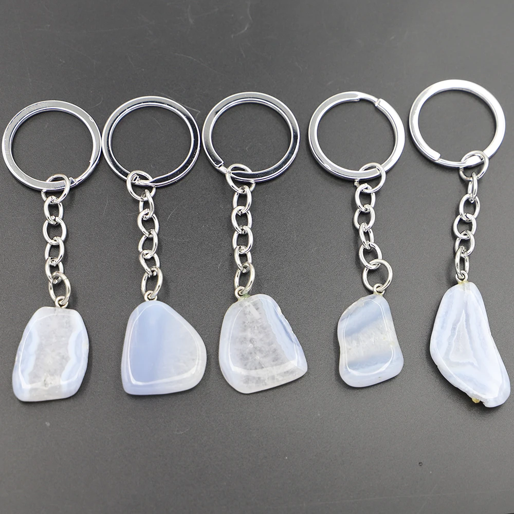 Natural Irregular Crystal Agate Key Ring Bag Pendant Car Keychain DIY Fashion Reiki Charm Jewelry Accessories Wholesale 6Pcs/Lot