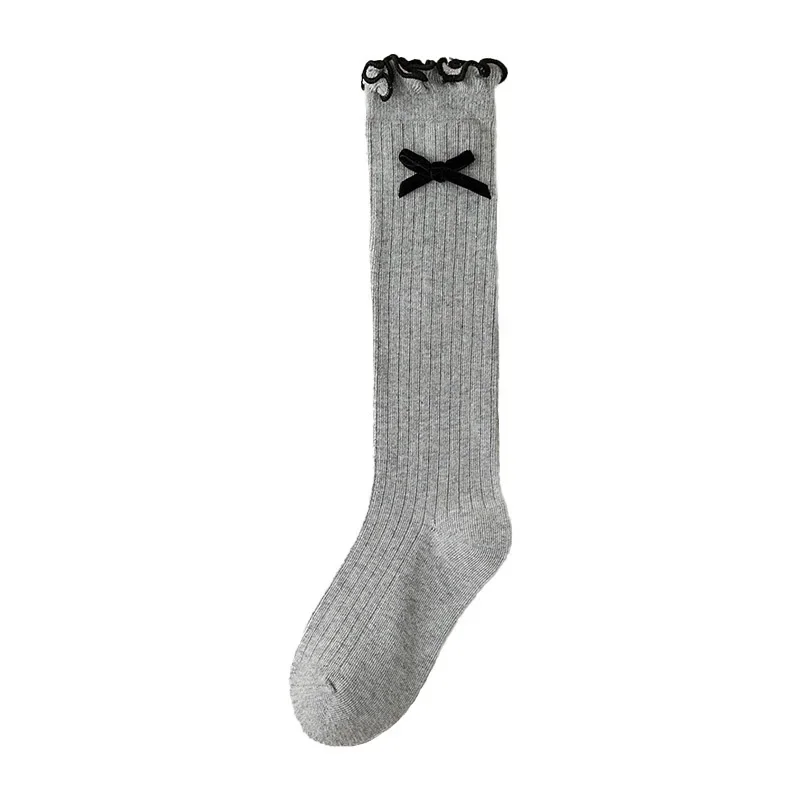 1 Pair Chic Simplicity Kids Girl Sock Sweet Fashion Bow Ruffle Bow Children Girl Calf Sock Spring Autumn Cotton School Sock 6